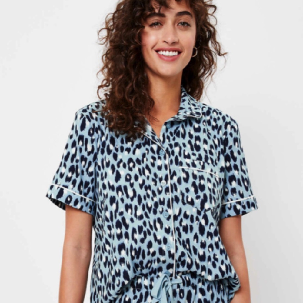 Loft Blue Leopard Print Pajama Top - Picture 1 of 7